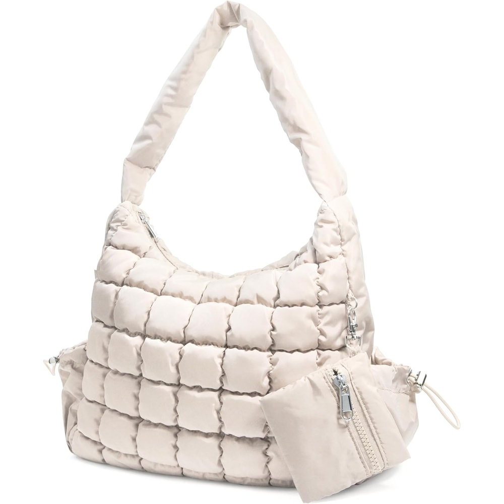 image:imagePuffer Quilted Shoulder Bag for Women Hobo Handbag Lightweight PurseBeige