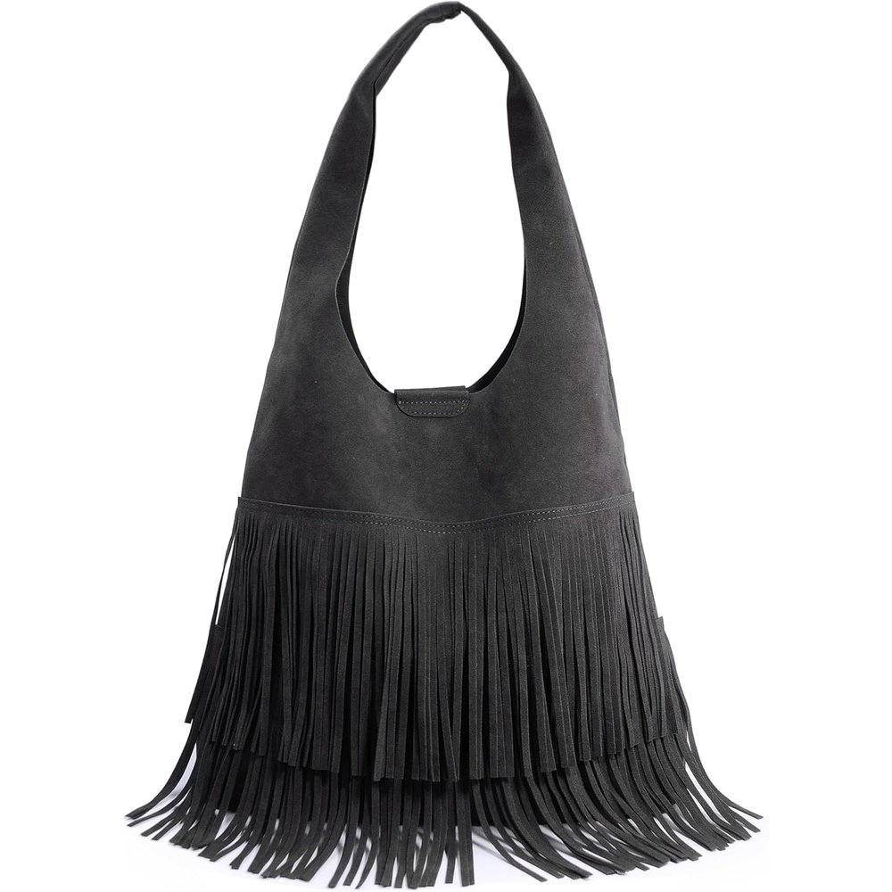 image:imageTassel Faux Suede Hobo Bag for Women Fringe Shoulder HandbagBlack