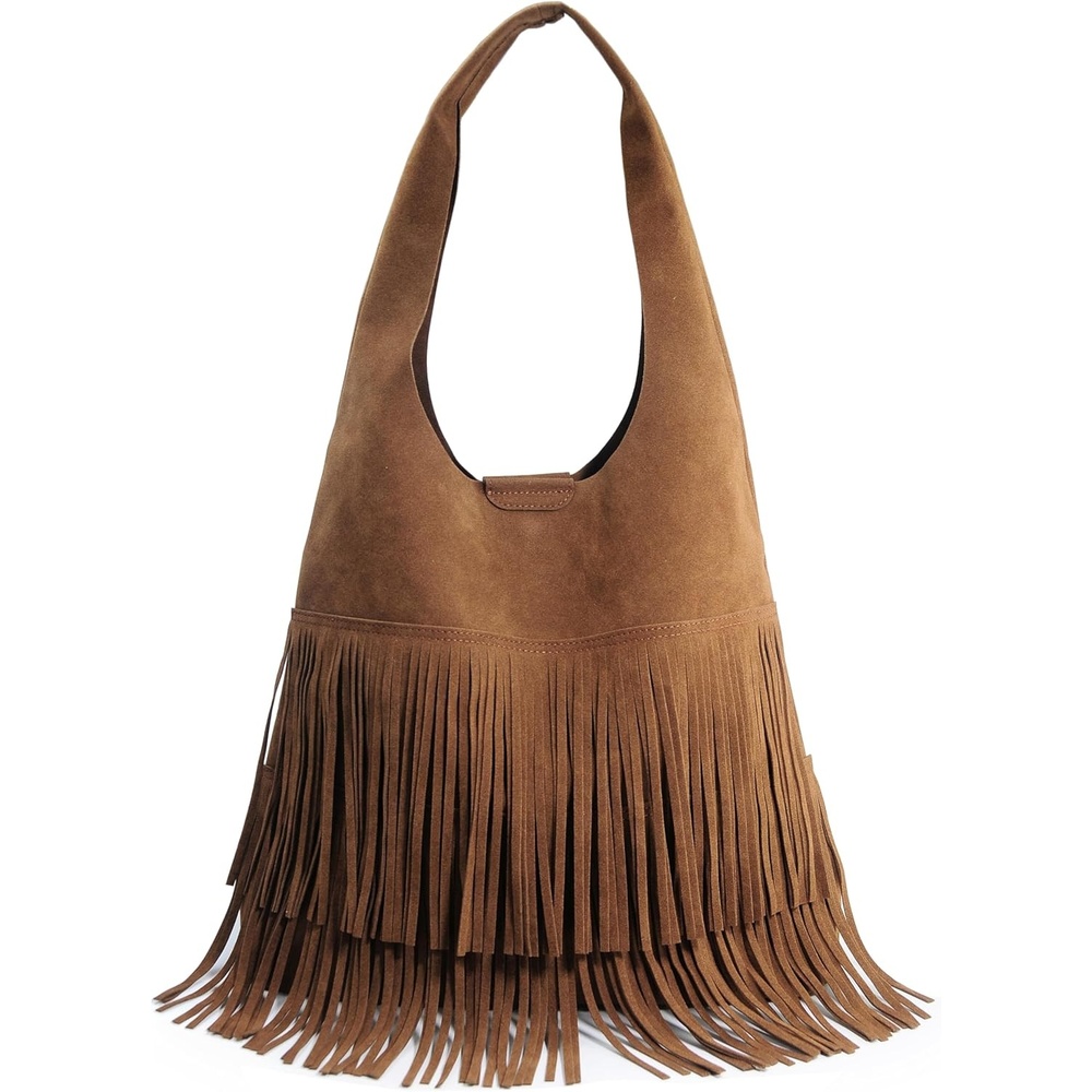 image:imageTassel Faux Suede Hobo Bag for Women Fringe Shoulder HandbagBrown