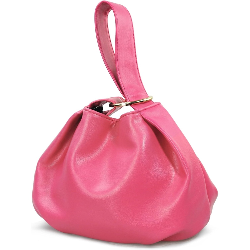 image:imageWomens Clutch Soft Vegan Leather Hobo Top Handle Bag Small Tote PurseHot Pink