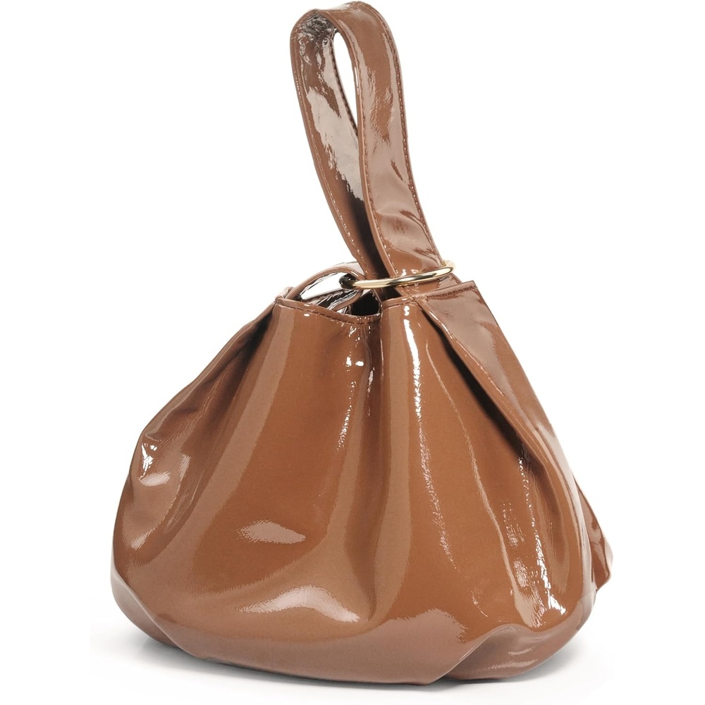image:imageWomens Glossy Clutch Patent Vegan Leather Hobo Top Handle Bag Small Tote Glossy Patent Vegan Leather Top Handle SmallBrown