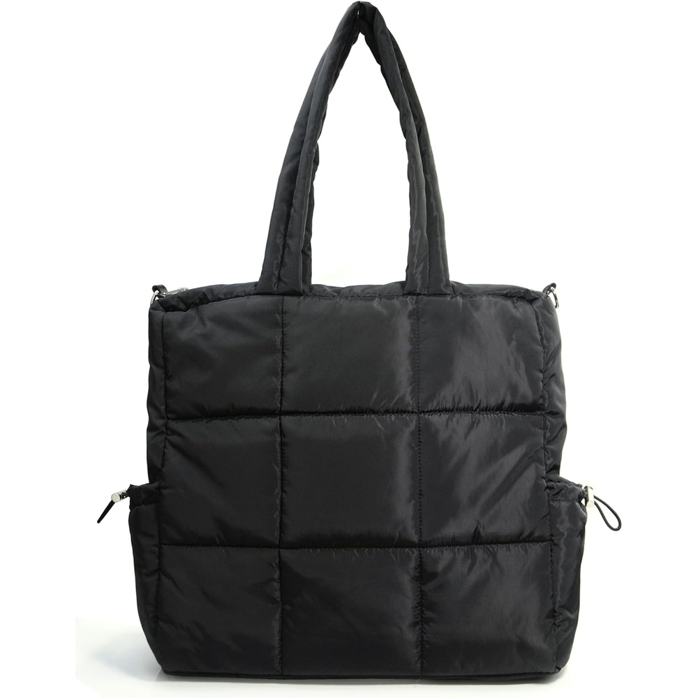 image:imageWomens Puffer Quilted Tote Bag Lightweight Satchel with Detachable Shoulder Strap Purse for for Travel WorkBlack