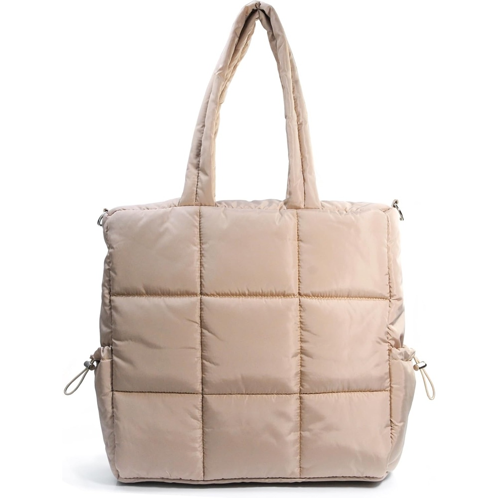 image:imageWomens Puffer Quilted Tote Bag Lightweight Satchel with Detachable Shoulder Strap Purse for for Travel WorkNude