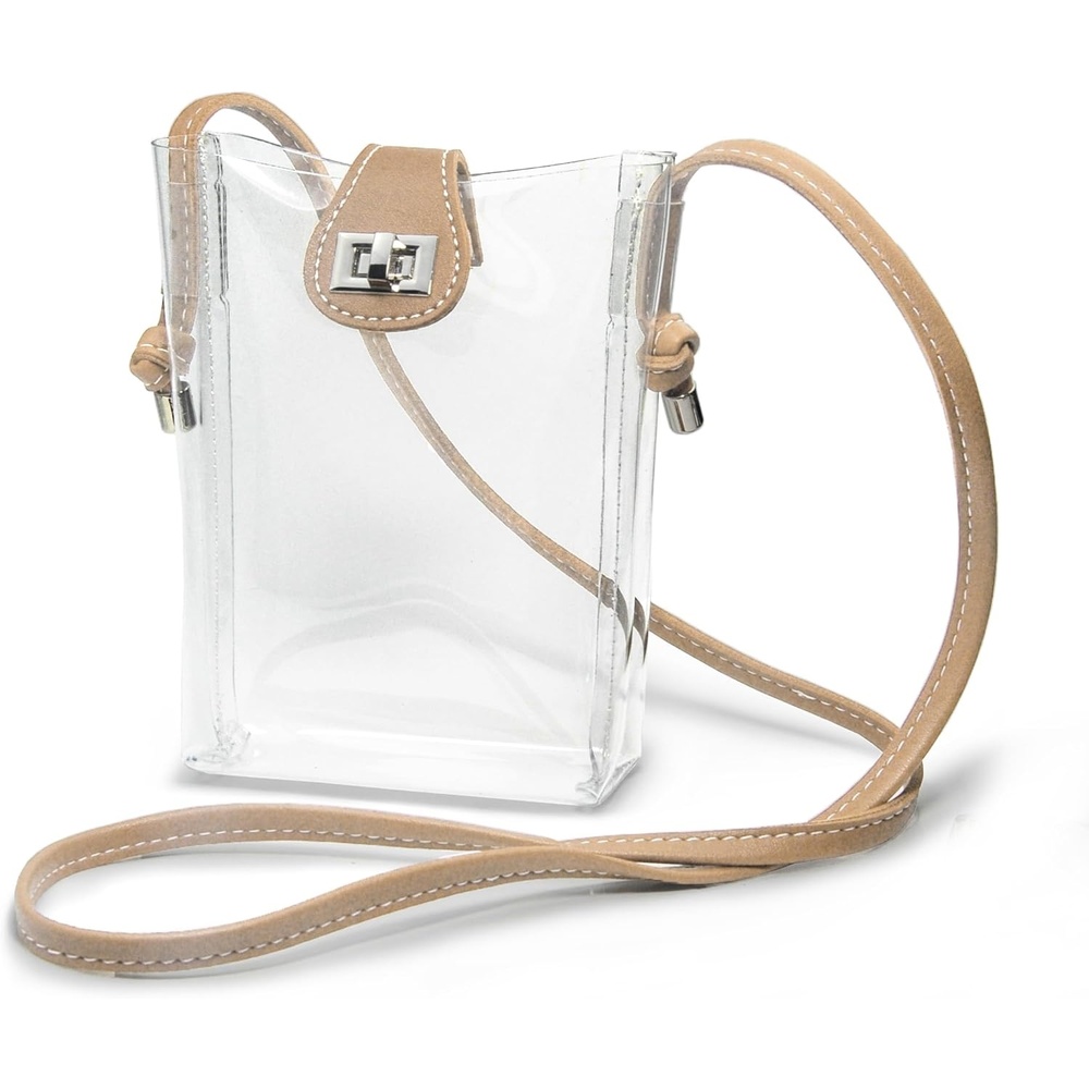 image:imageWomens Small Clear PVC Cross Body Bag Phone Bag with Vegan Leather Trim Transparent TurnLock Purse Stadium ApprovedNude