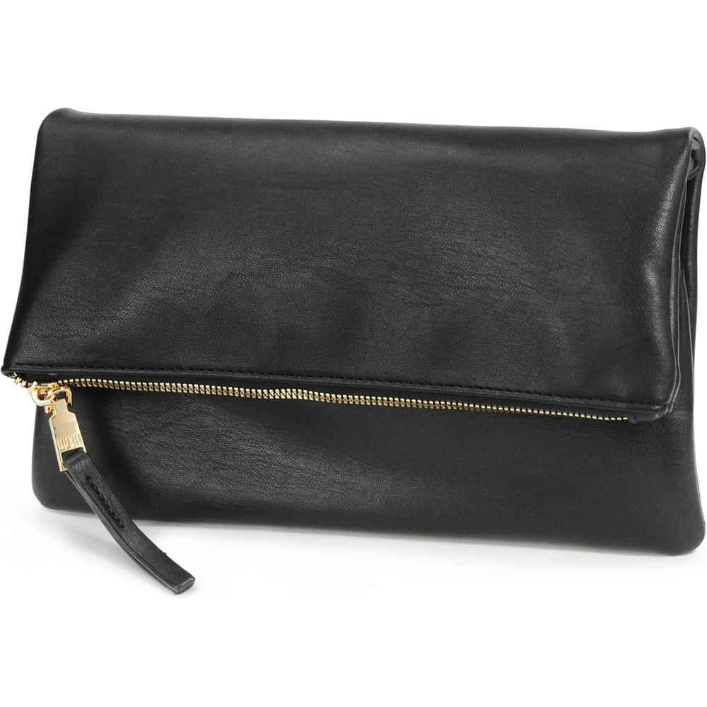 image:imageWomens Zipper Foldover Clutch Vegan Leather Envelope Cross body Bag with Chain StrapBlack