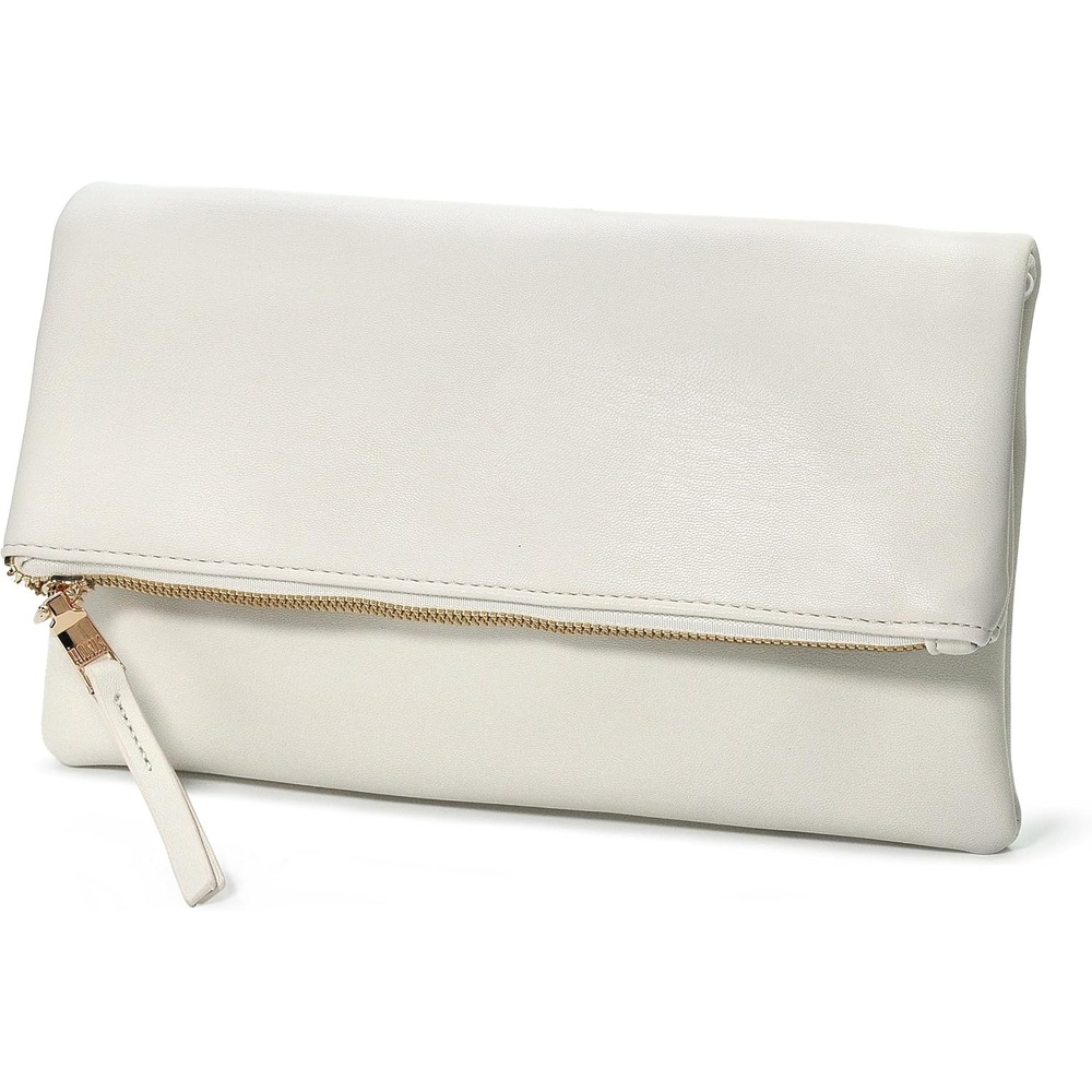 image:imageWomens Zipper Foldover Clutch Vegan Leather Envelope Cross body Bag with Chain StrapIvory
