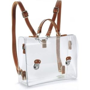 image:imageClear PVC Backpack for Stadium Approved Multifunction Transparent Shoulder Handbag Unisex Messenger Satchel Cross Body BagBrown