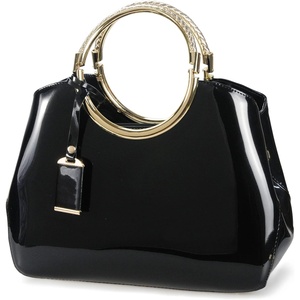 image:imageHOXIS Charm Glossy Metal Grip Structured Shoulder Handbag Women SatchelBlack