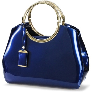 image:imageHOXIS Charm Glossy Metal Grip Structured Shoulder Handbag Women SatchelNavy