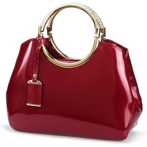 image:imageHOXIS Charm Glossy Metal Grip Structured Shoulder Handbag Women SatchelRed