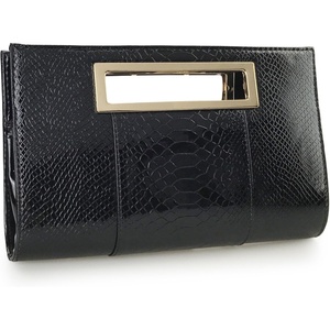 image:imageHOXIS Classic Crocodile Pattern Faux Leather Metal Grip Cut it out Clutch with Chain Shoulder Strap Womens Handbag  Crocodile Pattern Faux Leather Metal Grip Cut it out with Shoulder StrapBlack