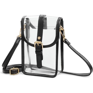 image:imageHOXIS Clear PVC Saddle Crossbody Bag for Stadium Approved Womens Transparent Purse Small Size Chain Shoulder Bag Phone PouchBlack