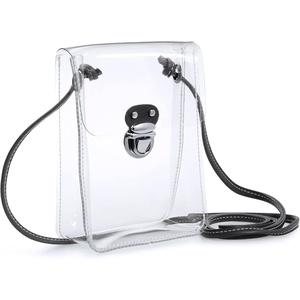 image:imageHOXIS Clear PVC Small Crossbody Bag for Stadium Approved Womens Purse Transparent Shoulder Bag Cell Phone Pouch BlackBlack