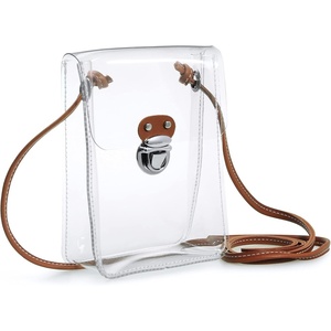 image:imageHOXIS Clear PVC Small Crossbody Bag for Stadium Approved Womens Purse Transparent Shoulder Bag Cell Phone Pouch BlackBrown