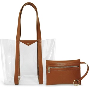 image:imageHOXIS Clear Tote with Vegan Leather Pouch Women Weekender PVC Handbag Shopper Work Bag