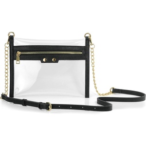 image:imageHOXIS Clear Zipper Purse Stadium Approved Women Chain Crossbody Bag Convertible Wristlet ClutchBlack