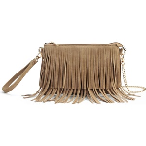 image:imageHOXIS Fringe Cross Body Bag Womens Small Shoulder Bag Top Zip WristletTan