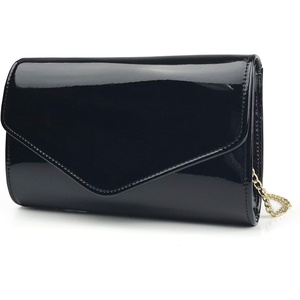 image:imageHOXIS Glossy Envelope Evening Clutch Faux Patent Leather Women Chain Shoulder Bag Solid Color PurseBlack