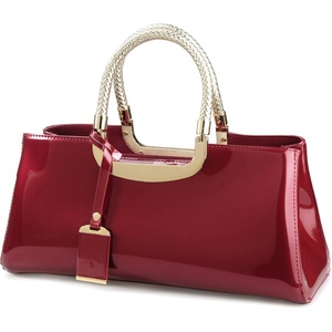 image:imageHOXIS Glossy Faux Patent Leather Structured Shoulder Handbag Women Evening Party SatchelRed