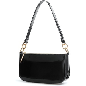 image:imageHOXIS Glossy Faux Patent Leather Women Shoulder Bag Shiny Clutch Crossbody Bag 90s PurseBlack