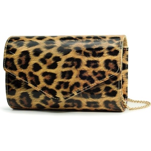 image:imageHOXIS Leopard Evening Handbag Women Envelope Clutch Patent Leather Glossy Purse with Shoulder Chain Strap