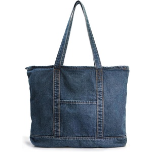 image:imageHOXIS Light Weight Soft Denim Tote Unisex Shopper Shoulder HandbagNavy