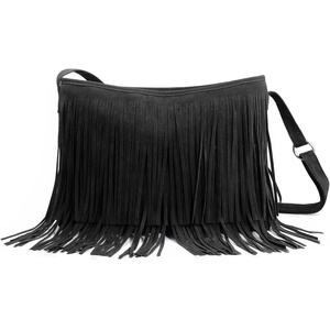 image:imageHOXIS Tassel Faux Suede Leather Hobo Cross Body Shoulder Bag Womens Sling BagBlack