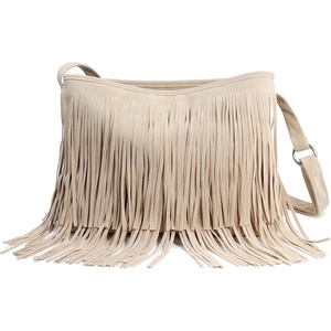 image:imageHOXIS Tassel Faux Suede Leather Hobo Cross Body Shoulder Bag Womens Sling BagNude