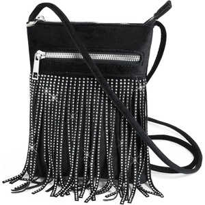 image:imageHOXIS Tassel Velvet Crossbody Bag Bling Glitter Purse Sparkle Women Evening BagBlack
