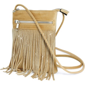 image:imageHOXIS Tassel Velvet Crossbody Bag Bling Glitter Purse Sparkle Women Evening BagTan