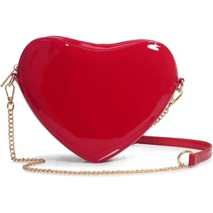 image:imageHeart Women Shoulder Bag Glossy Vegan Leather Chain Cross Body Bag Cosplay PurseRed