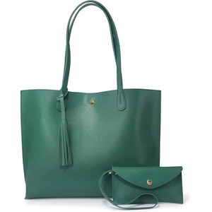 image:imageMinimalist Clean Cut Pebbled Faux Leather Tote Womens Shoulder HandbagGreen