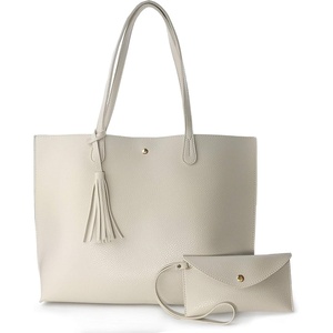 image:imageMinimalist Clean Cut Pebbled Faux Leather Tote Womens Shoulder HandbagIvory