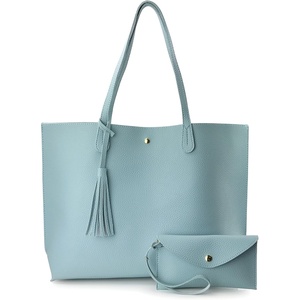 image:imageMinimalist Clean Cut Pebbled Faux Leather Tote Womens Shoulder HandbagSea Blue