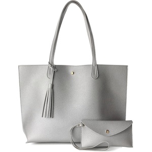 image:imageMinimalist Clean Cut Pebbled Faux Leather Tote Womens Shoulder HandbagSilver