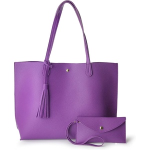 image:imageMinimalist Clean Cut Pebbled Faux Leather Tote Womens Shoulder HandbagViolet