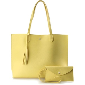 image:imageMinimalist Clean Cut Pebbled Faux Leather Tote Womens Shoulder HandbagYellow