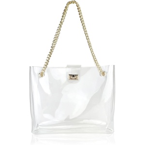 image:imageMultifunction Clear Chain Tote with Turn Lock Womens Shoulder HandbagClear