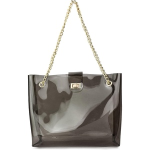 image:imageMultifunction Clear Chain Tote with Turn Lock Womens Shoulder HandbagSmoke Gray
