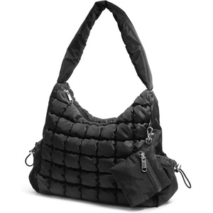 image:imagePuffer Quilted Shoulder Bag for Women Hobo Handbag Lightweight PurseBlack