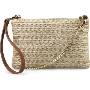 image:imageStraw Zipper Small Cross body bag Wristlet Clutch Womens PurseBrown
