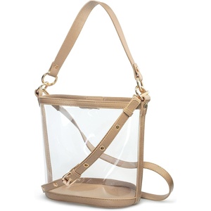 image:imageWomens Clear PVC Bucket Top Handle Crossbody Bag With Vegan Leather Trim Transparent Shoulder Handbag