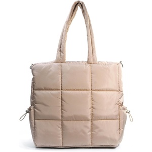 image:imageWomens Puffer Quilted Tote Bag Lightweight Satchel with Detachable Shoulder Strap Purse for for Travel WorkNude
