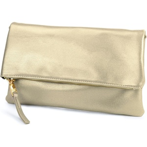 image:imageWomens Zipper Foldover Clutch Vegan Leather Envelope Cross body Bag with Chain StrapGolden