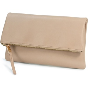 image:imageWomens Zipper Foldover Clutch Vegan Leather Envelope Cross body Bag with Chain StrapNude