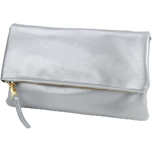 image:imageWomens Zipper Foldover Clutch Vegan Leather Envelope Cross body Bag with Chain StrapSilver