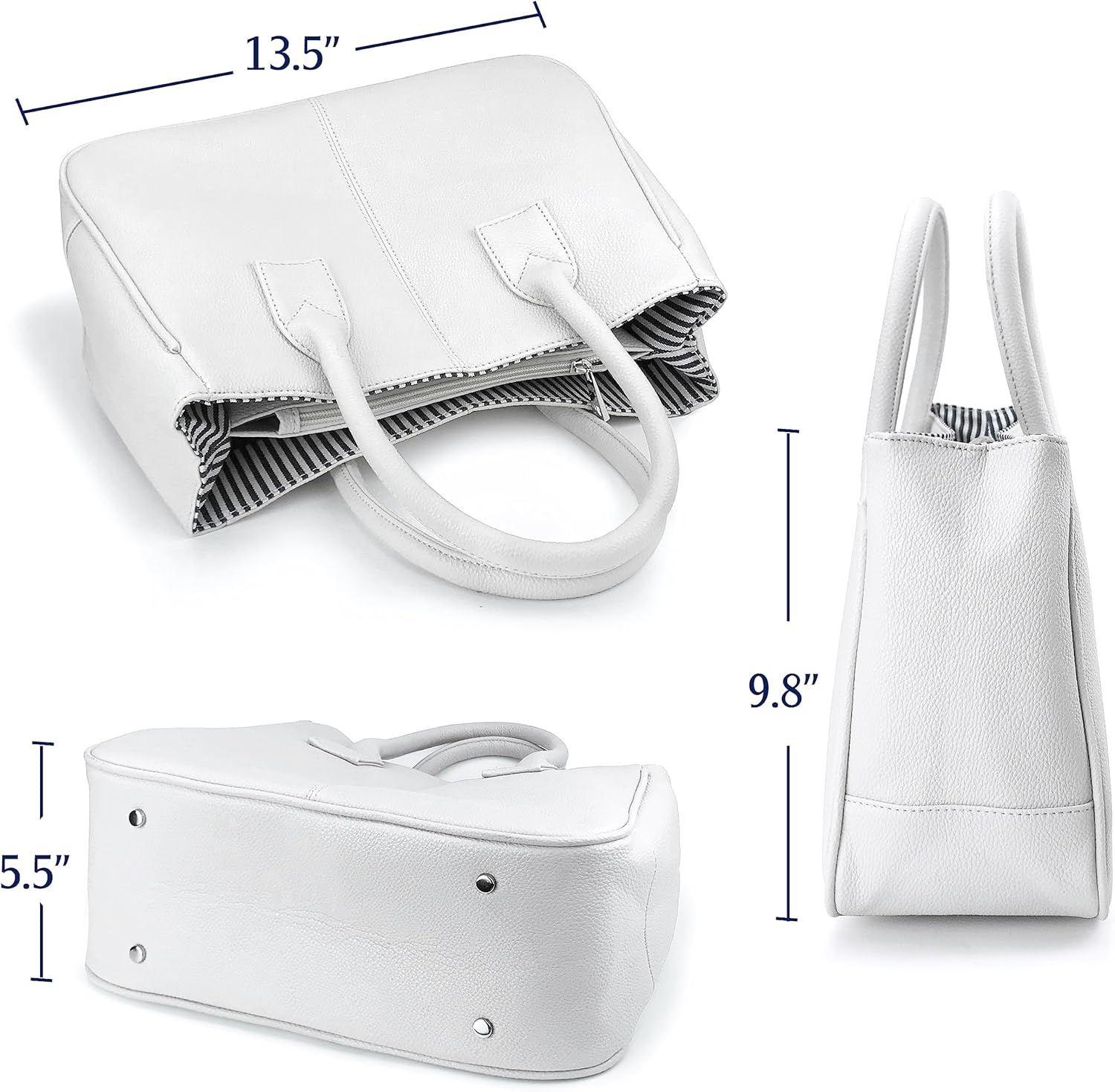 image:imageHOXIS Classical Office Lady Minimalist Pebbled Faux Leather Handbag ToteMagnetic Snap PurseWhite