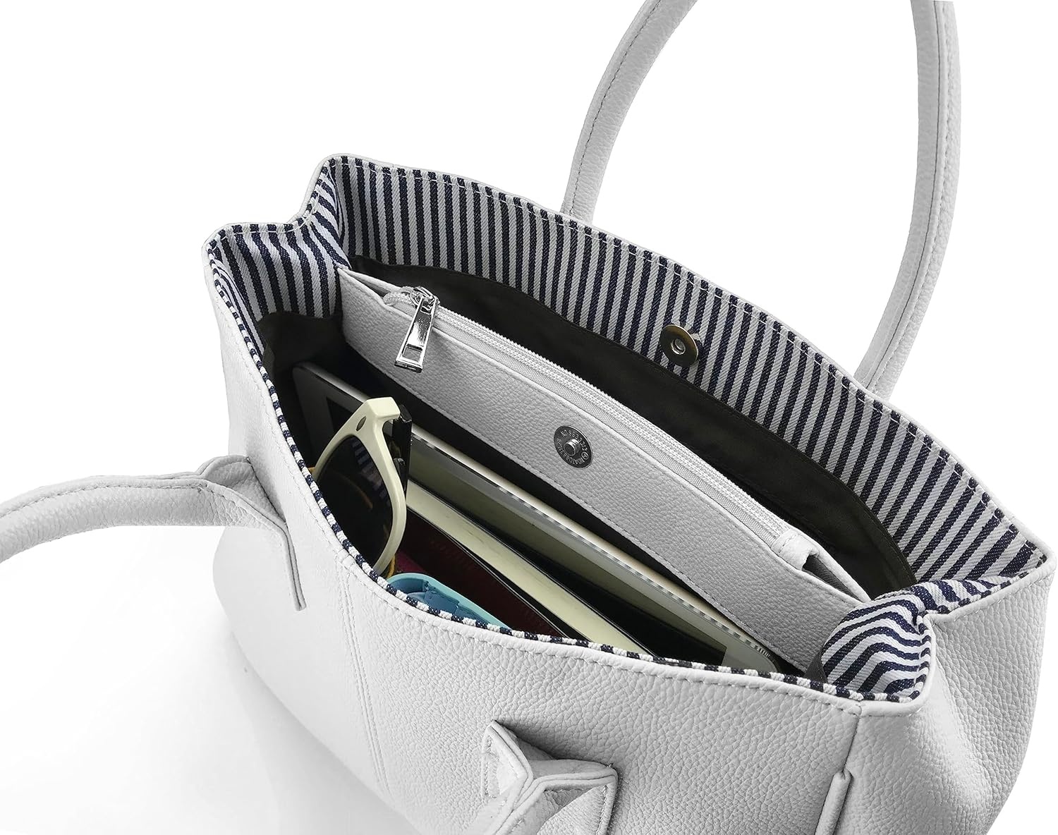 image:imageHOXIS Classical Office Lady Minimalist Pebbled Faux Leather Handbag ToteMagnetic Snap PurseWhite