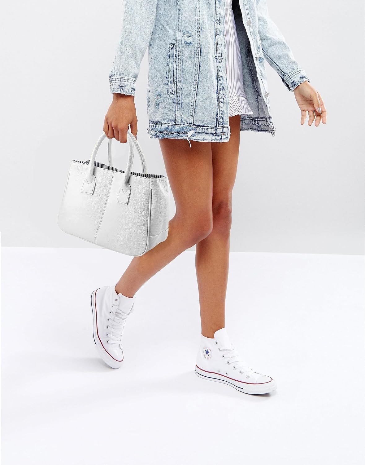 image:imageHOXIS Classical Office Lady Minimalist Pebbled Faux Leather Handbag ToteMagnetic Snap PurseWhite