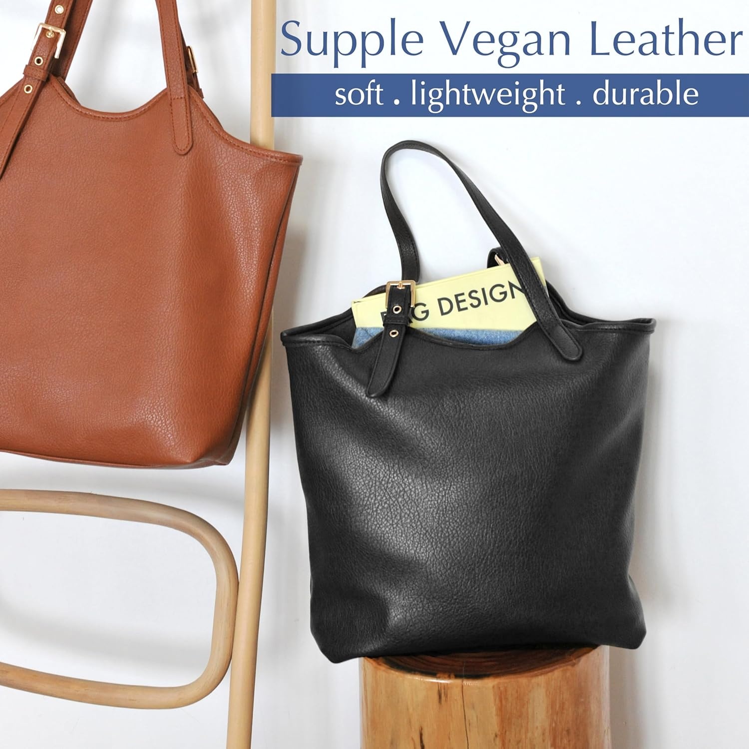 image:imageHOXIS Tote Bag for Women with Adjustable Handles Soft Vegan Leather Shoulder Handbag for Work Travel amp Everyday UseBlack